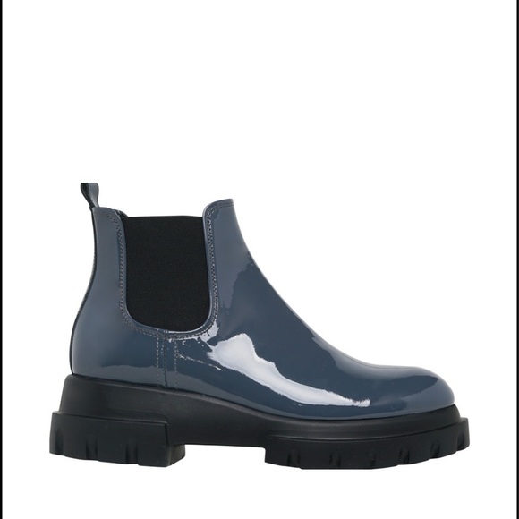 New Agl Maxine Patent Leather Lugged Sole Chelsea Boots in Navy/Midnight Size 6 - Picture 1 of 16